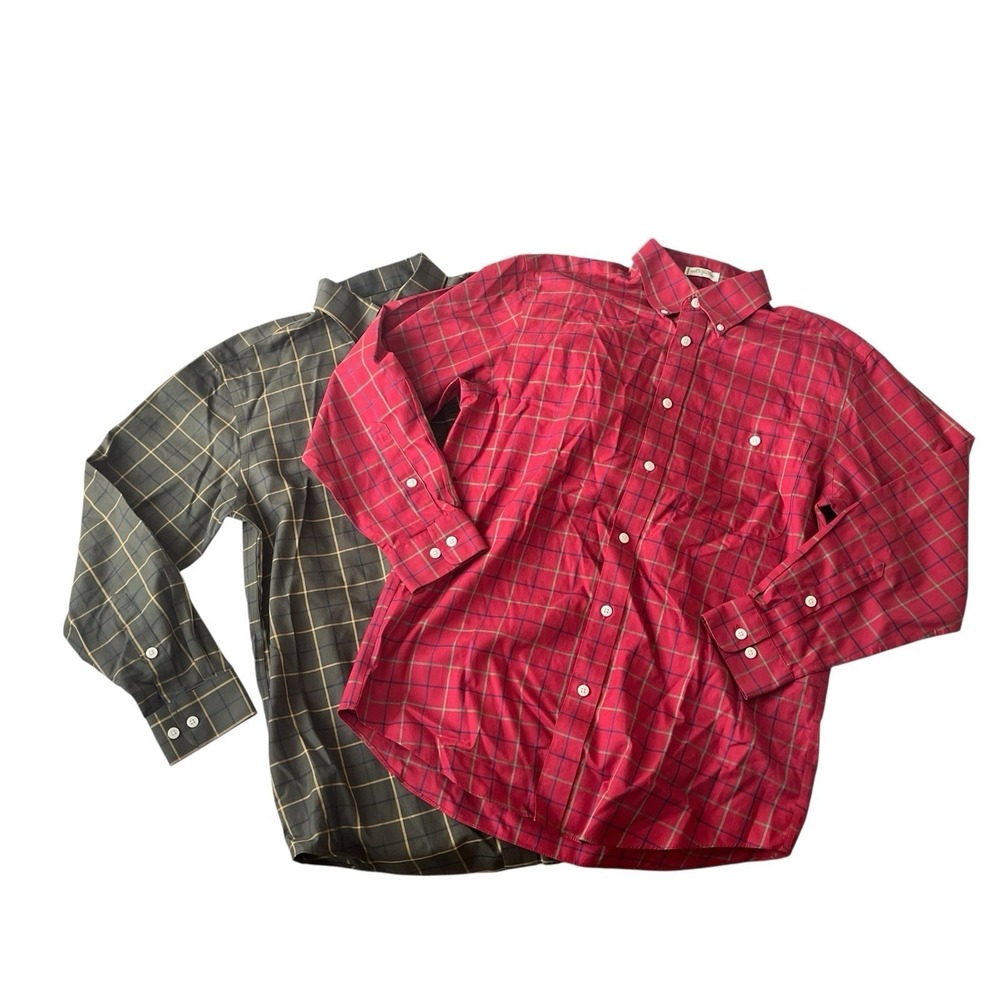 Orvis Mens Size M Long Sleeve Button Up Shirts, Lot of 2, Red Green Plaid Cotton
